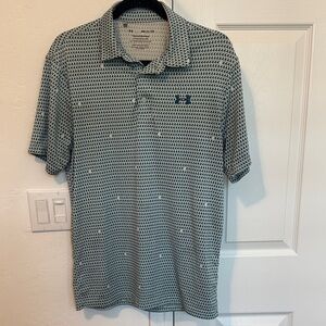 Men's Teal and White Patterned Golf Shirt